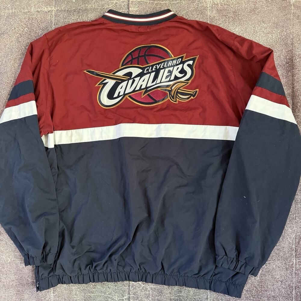 Mens Vintage Y2K NBA Cleveland Cavaliers Maroon Navy Blue Windbreaker Jacket 2XL